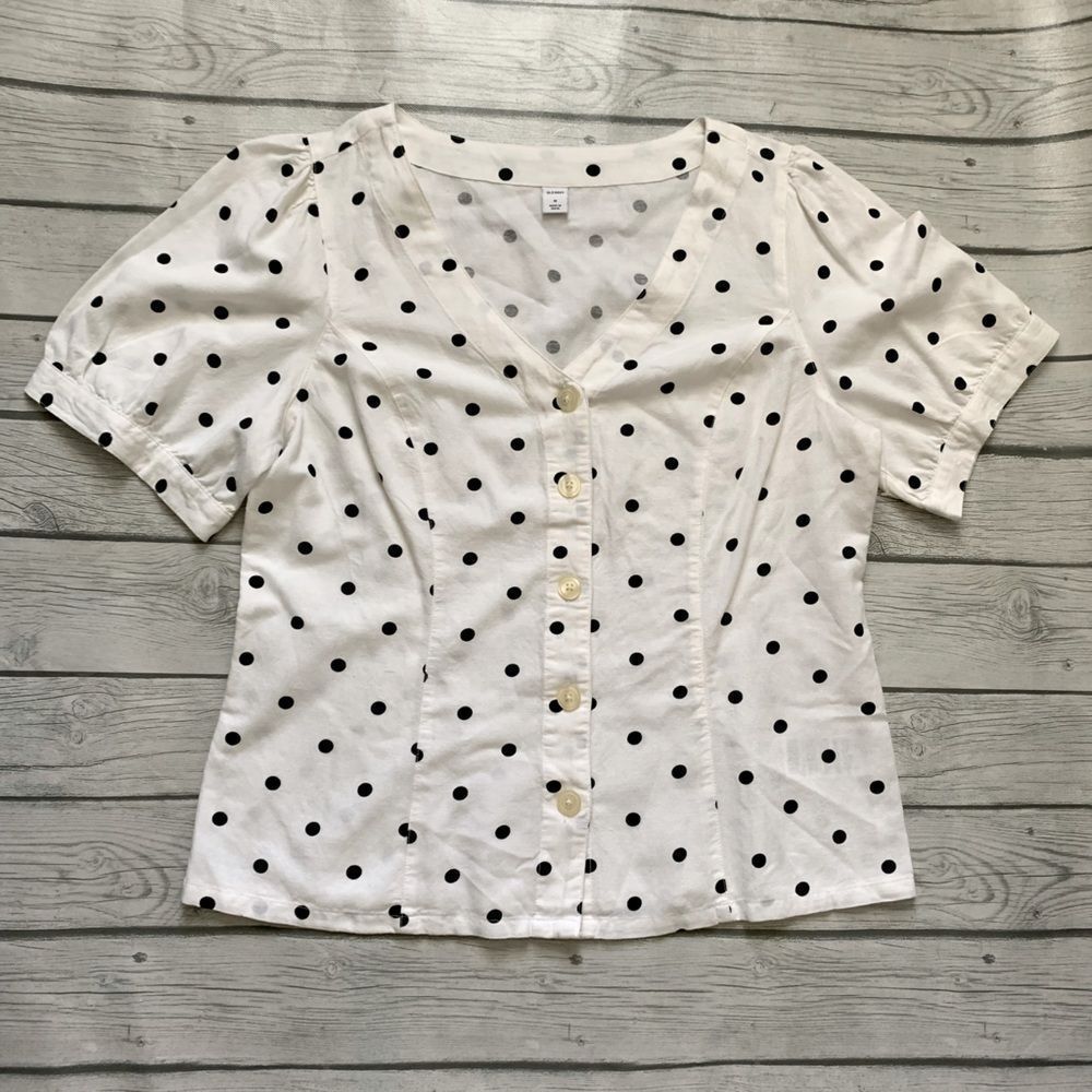Old Navy white with black polka dot top-medium